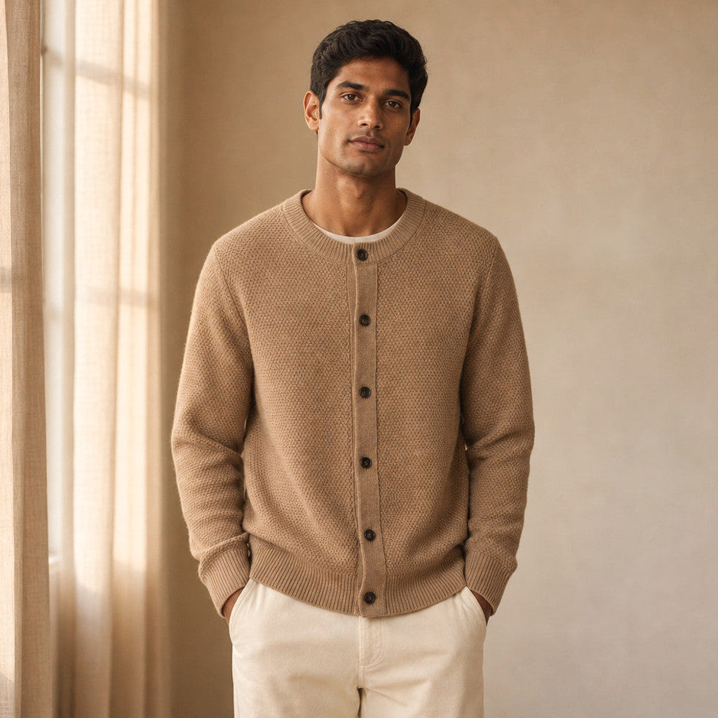 Emmett | Wool Cardigan Seed Stitch Button Front – Product Photo
