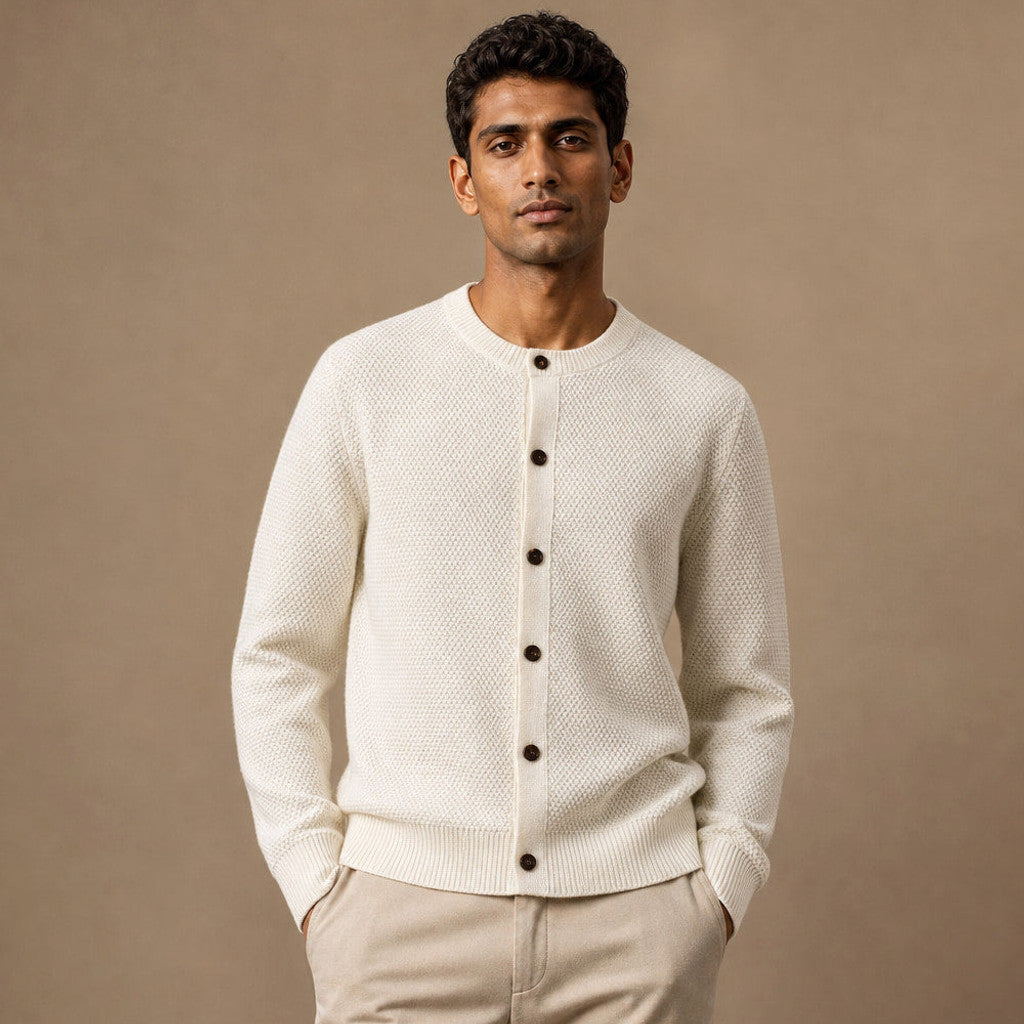 Emmett | Wool Cardigan Seed Stitch Button Front – Product Photo