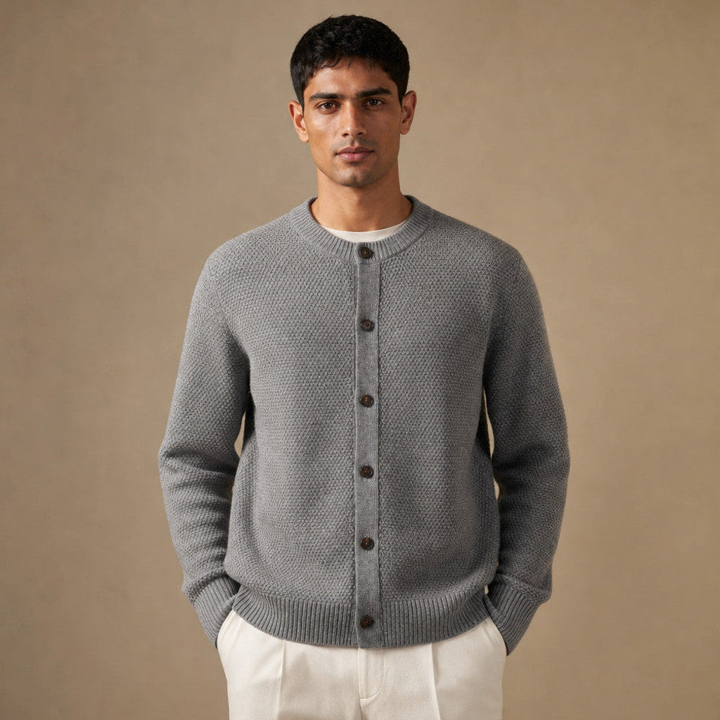 Emmett | Wool Cardigan Seed Stitch Button Front – Product Photo