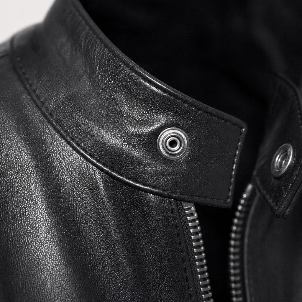Eston | Leather Jacket Slim Fit Stand Collar
