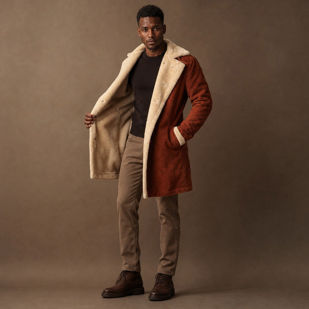 Ferris | Shearling Suede Coat Buckle Collar Brown
