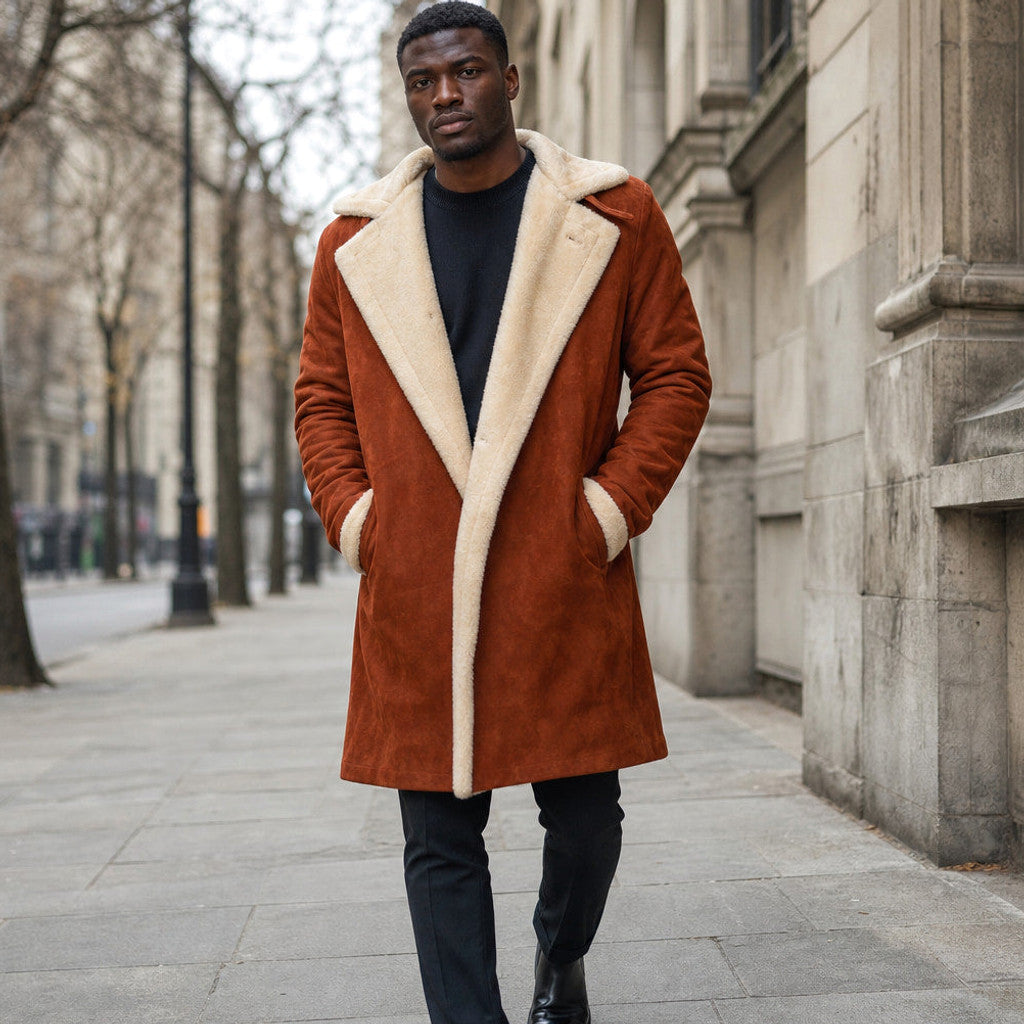 Ferris | Shearling Suede Coat Buckle Collar Brown