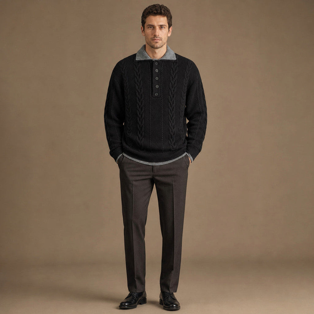 Finton | Cable Knit Jumper Faux Layered Collar – Product Photo