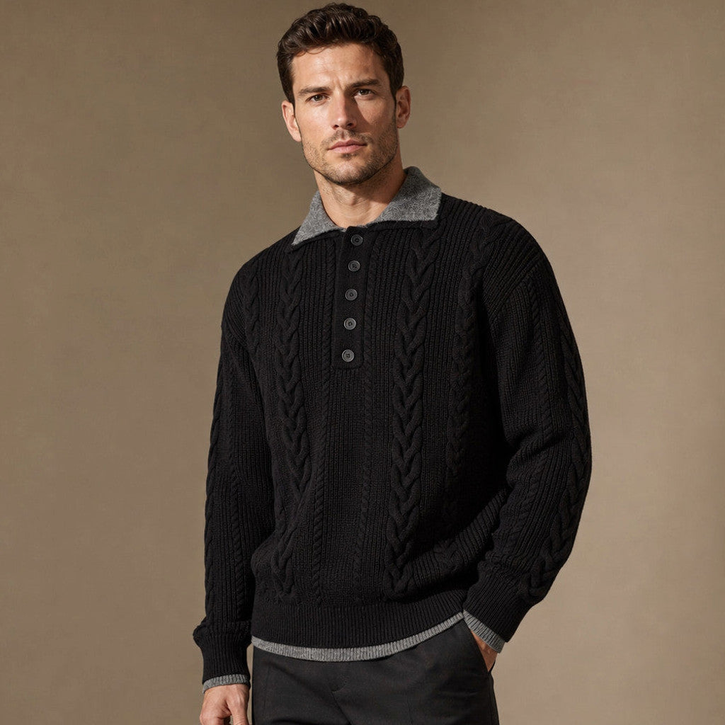 Finton | Cable Knit Jumper Faux Layered Collar – Product Photo
