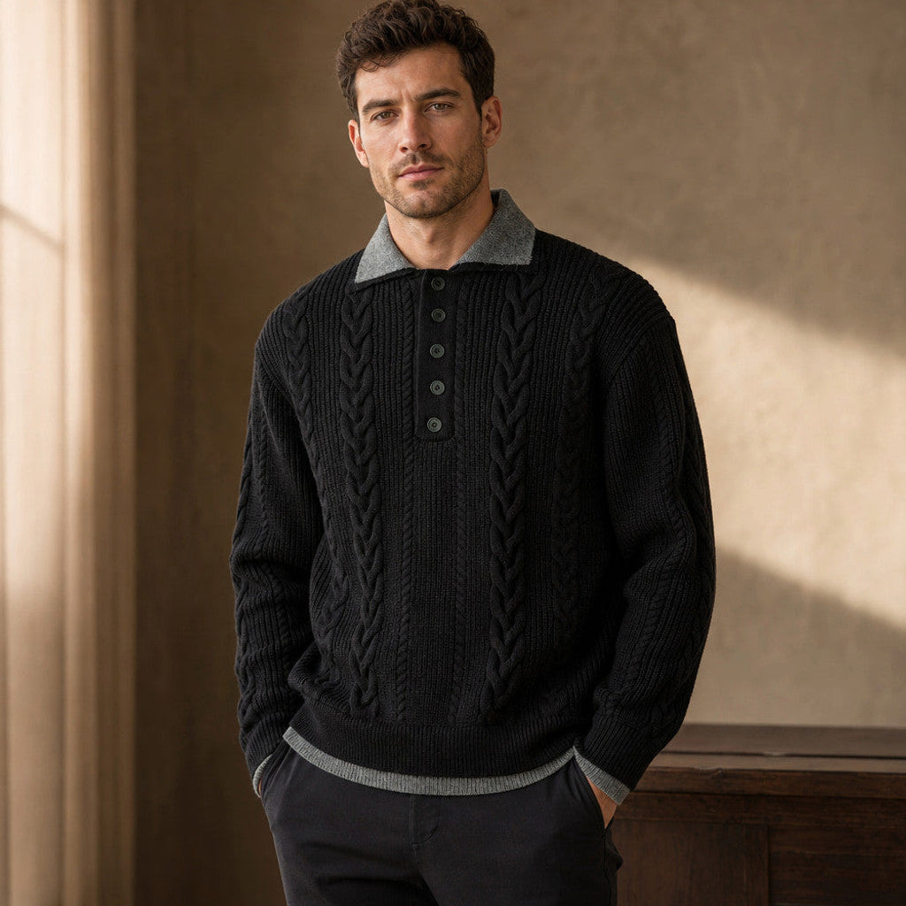 Finton | Cable Knit Jumper Faux Layered Collar – Product Photo