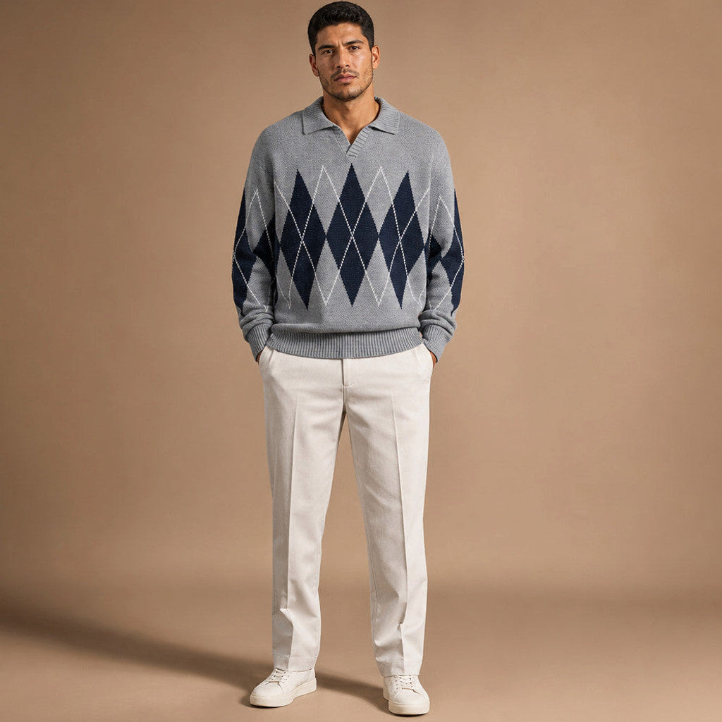 Fitzgerald | Argyle Knit Jumper Structured Collar