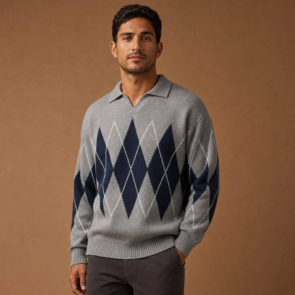 Fitzgerald | Argyle Knit Jumper Structured Collar