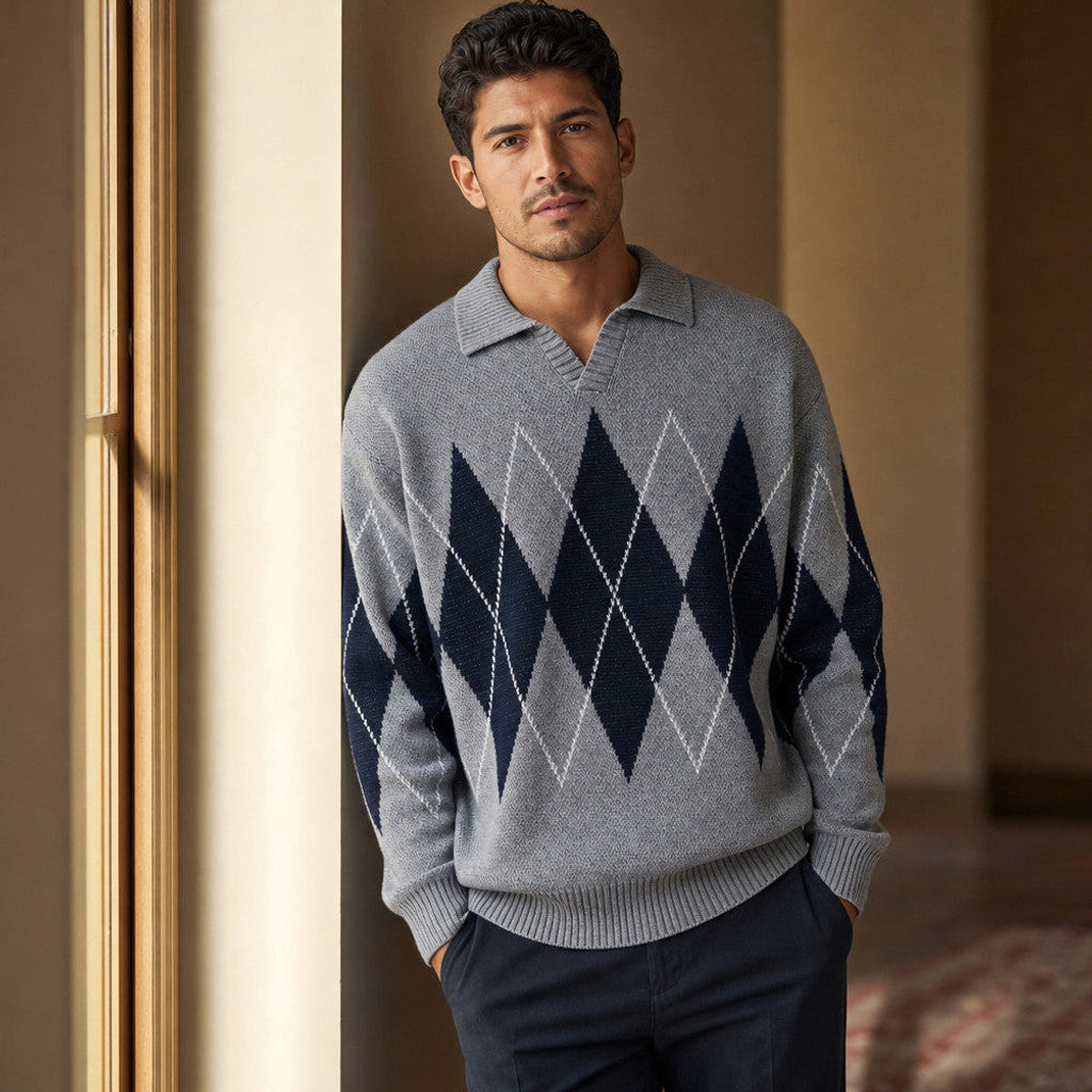 Fitzgerald | Argyle Knit Jumper Structured Collar