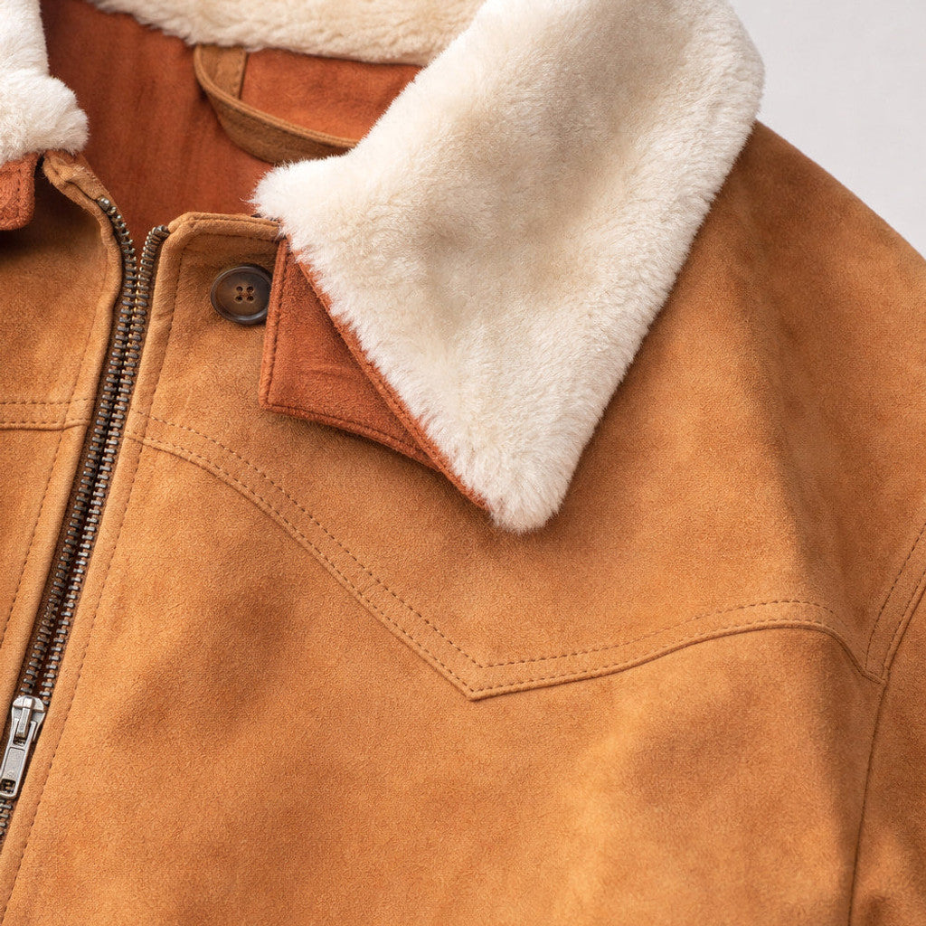 Fowler | Suede Bomber Jacket Shearling Collar Brown