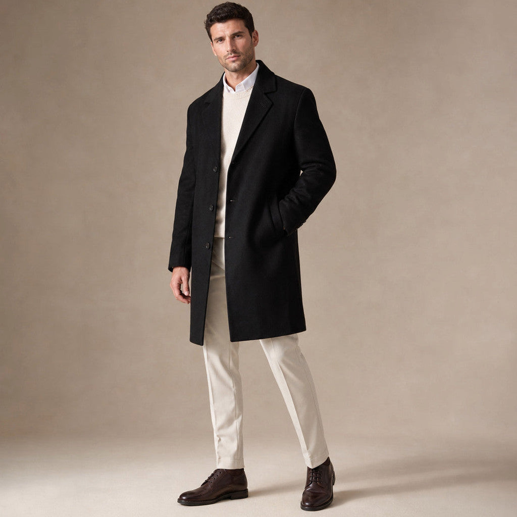 Foxley | Wool Overcoat Single Breasted Black