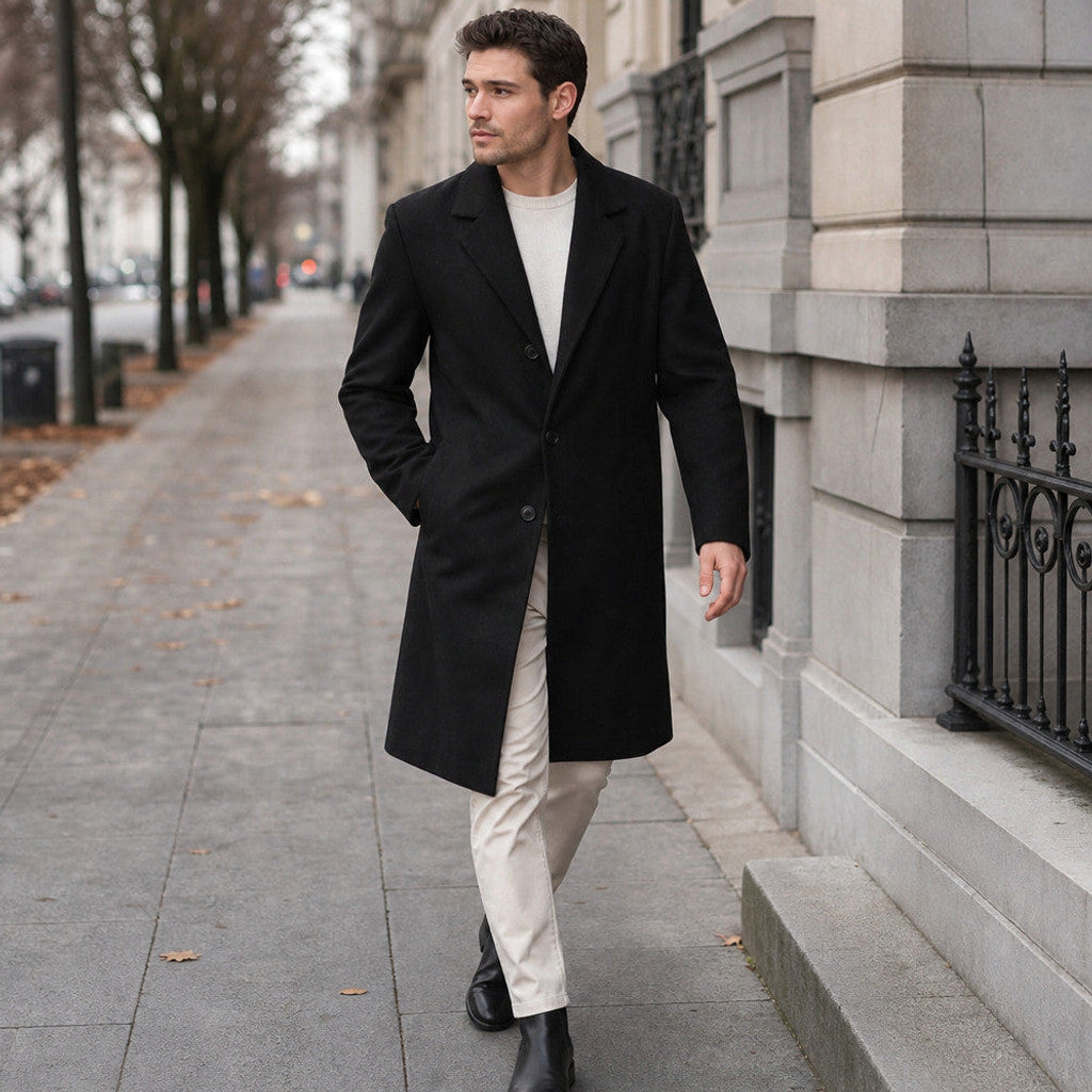 Foxley | Wool Overcoat Single Breasted Black
