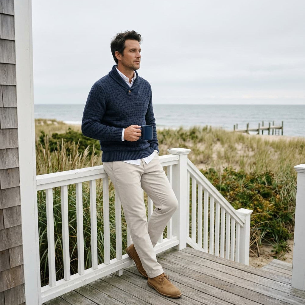 Franklin | Shawl Collar Jumper Basket Weave Knit