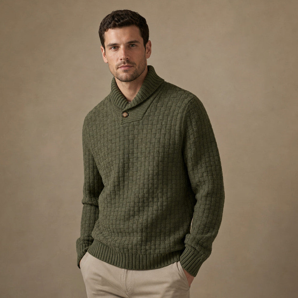 Franklin | Shawl Collar Jumper Basket Weave Knit