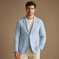 Powder blue pure linen unstructured blazer with notch lapel and patch pockets