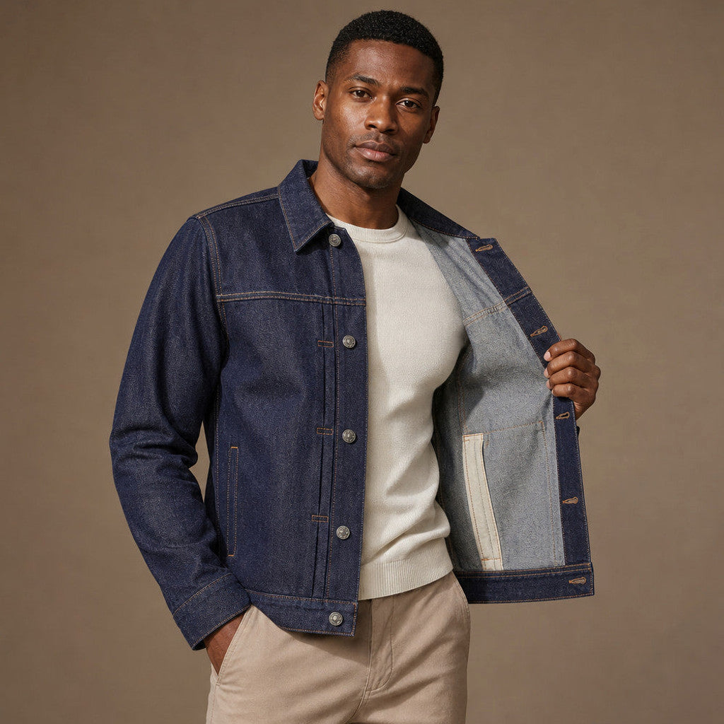 Grover | Denim Jacket Raw Indigo Relaxed Fit – Product Photo