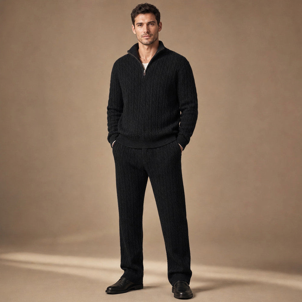 Harrington | Quarter Zip Knit Set Linen Trouser – Product Photo