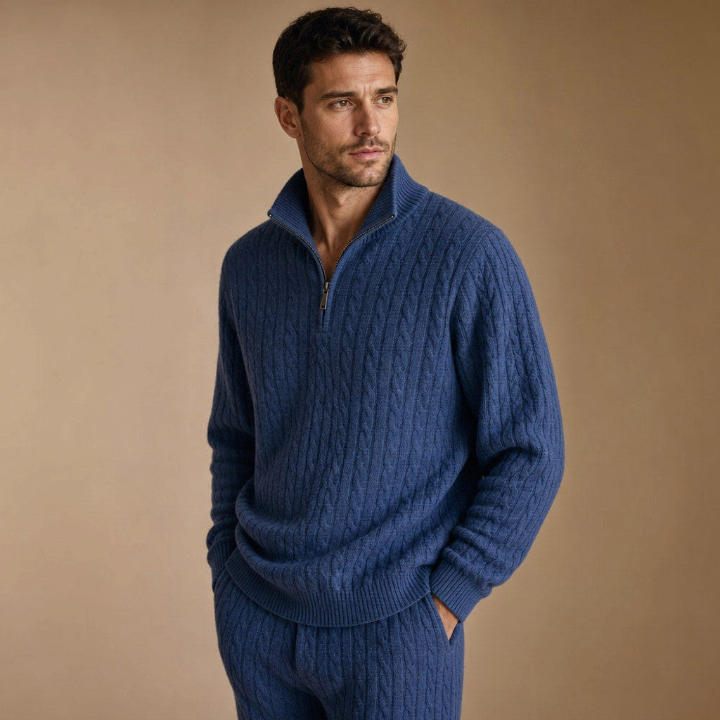 Harrington | Quarter Zip Knit Set Linen Trouser – Product Photo