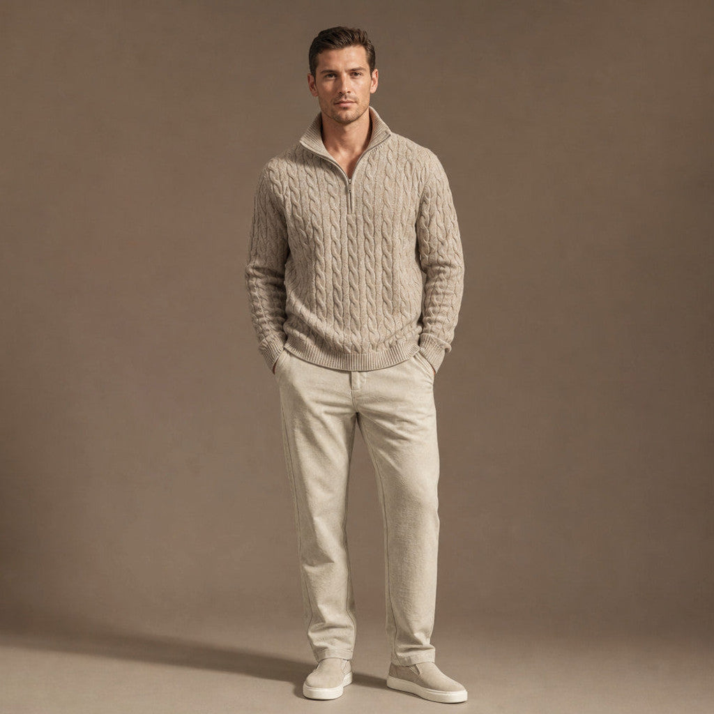 Harrington | Quarter Zip Knit Set Linen Trouser – Product Photo