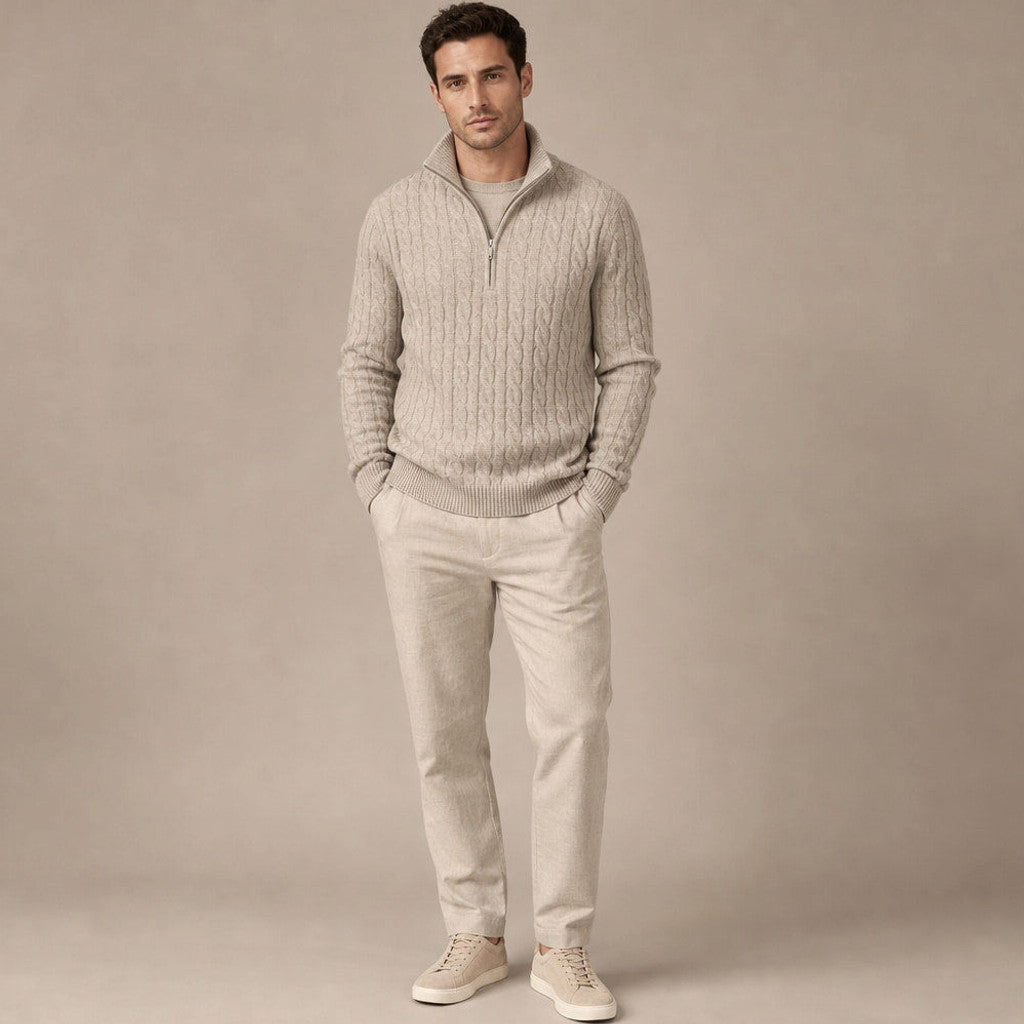 Harrington | Quarter Zip Knit Set Linen Trouser – Product Photo