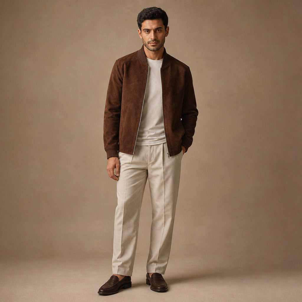 Hazlitt | Suede Bomber Jacket Dark Brown – Product Photo
