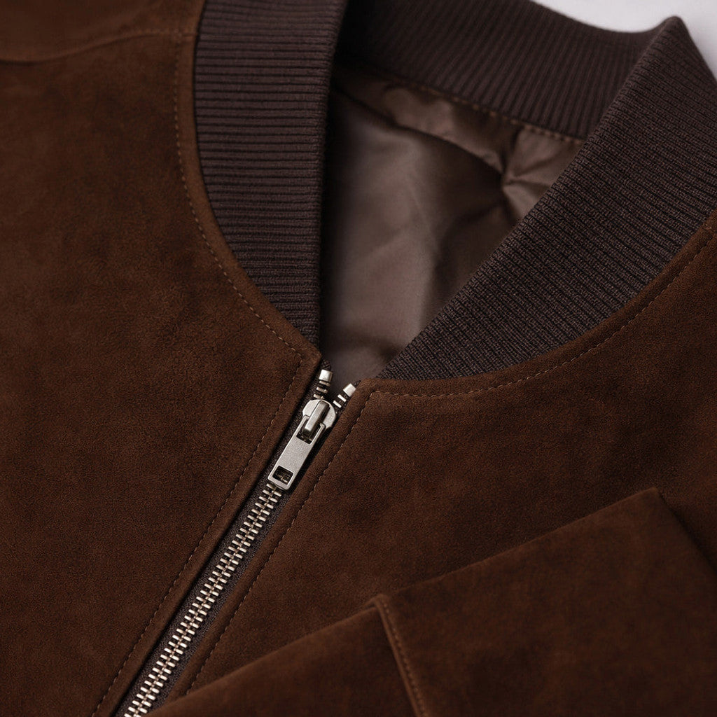 Hazlitt | Suede Bomber Jacket Dark Brown – Product Photo