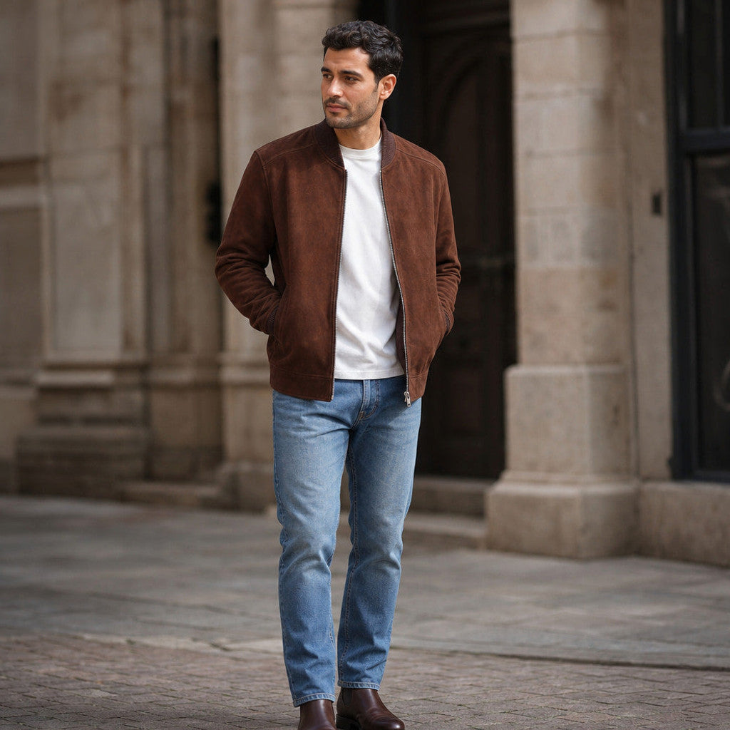 Hazlitt | Suede Bomber Jacket Dark Brown – Product Photo
