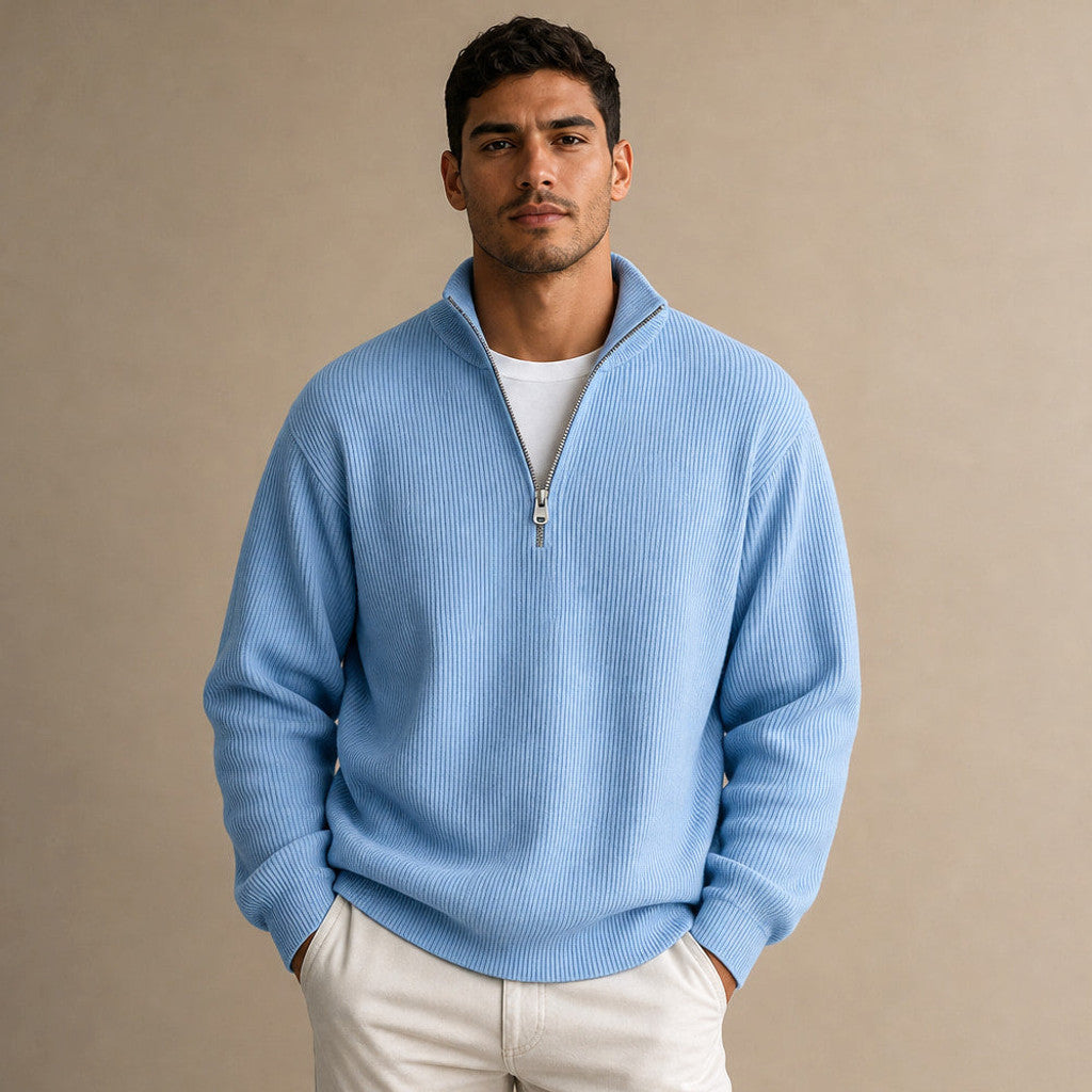 Blue open front fine knit cardigan with ribbed cuffs and hem