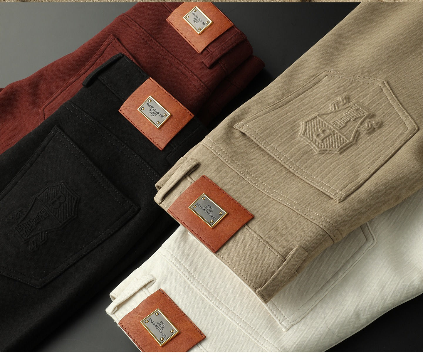 Halvex | Trouser Herringbone Tailored Tonal Crest Embroidery