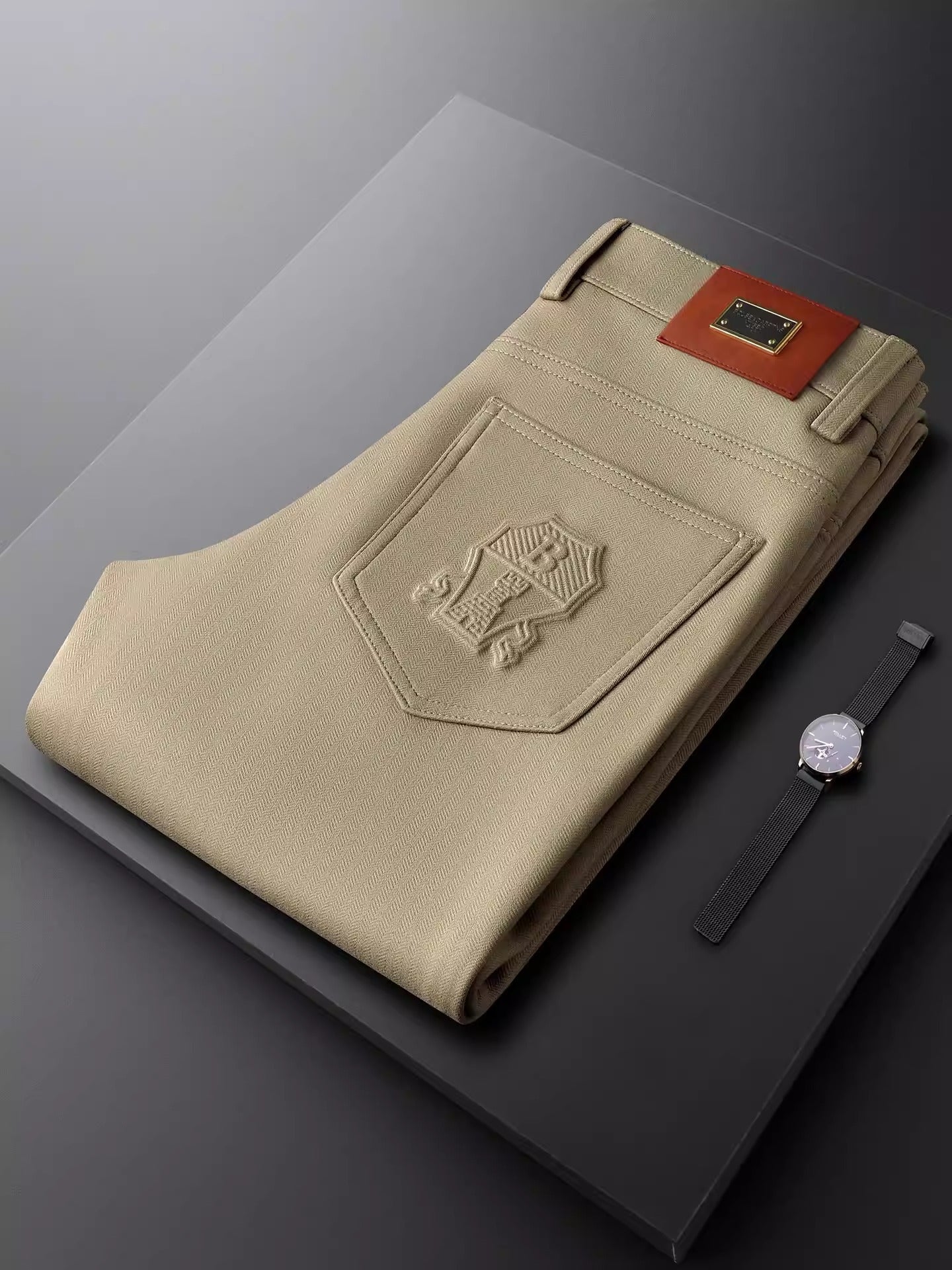 Halvex | Trouser Herringbone Tailored Tonal Crest Embroidery