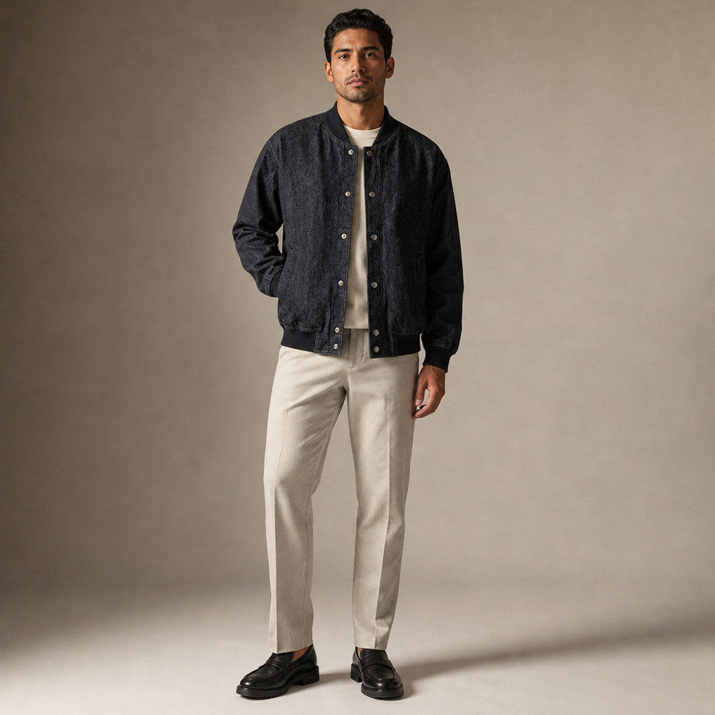 Jeffrey | Denim Bomber Jacket Selvedge Indigo – Product Photo