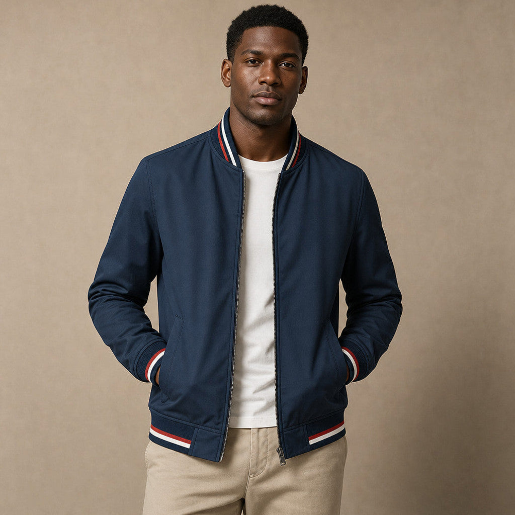 Jenson | Zip-Up Jacket Ribbed Trim Stripe Detail