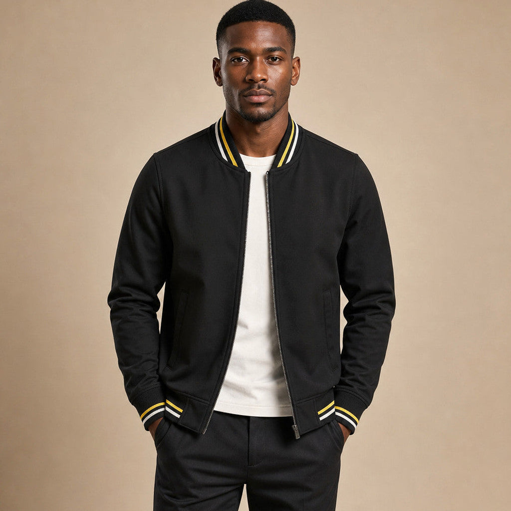 Jenson | Zip-Up Jacket Ribbed Trim Stripe Detail