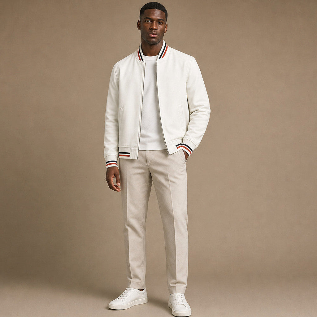 Jenson | Zip-Up Jacket Ribbed Trim Stripe Detail