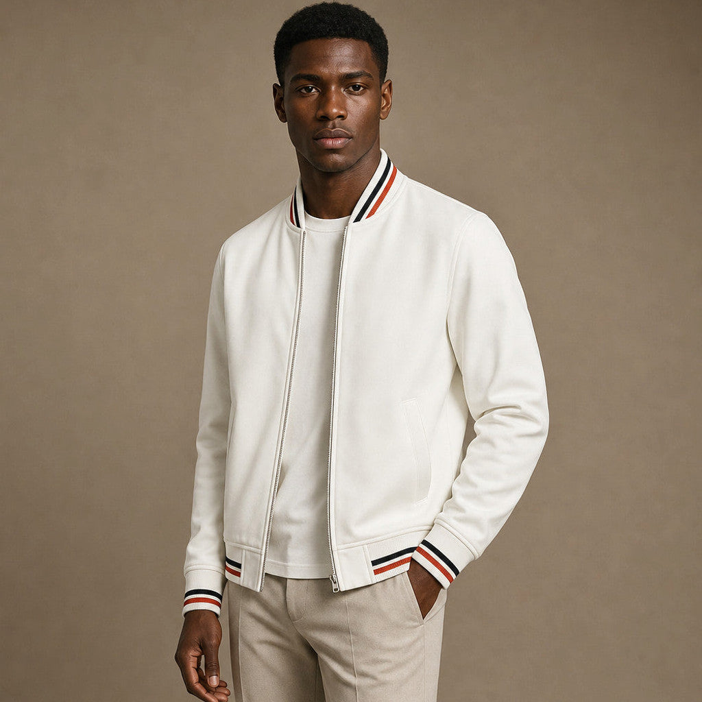 Jenson | Zip-Up Jacket Ribbed Trim Stripe Detail