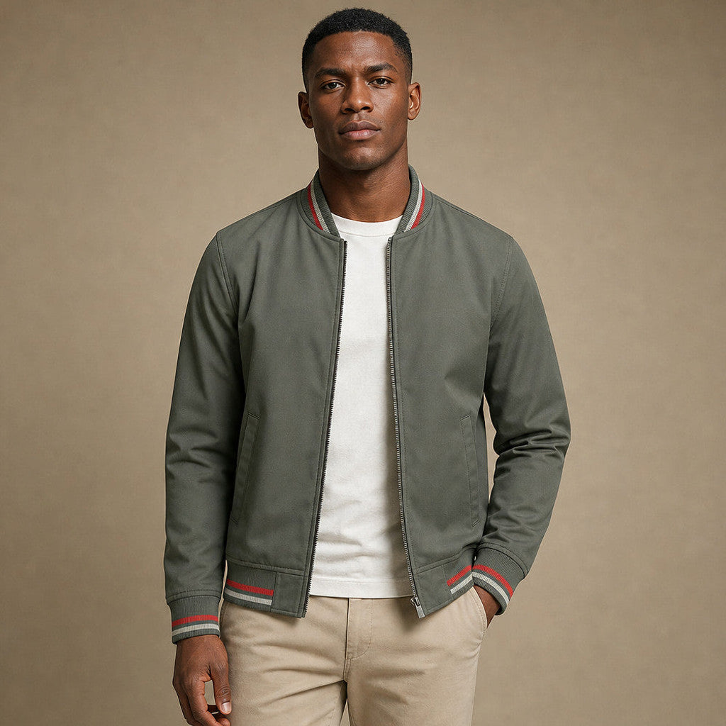 Jenson | Zip-Up Jacket Ribbed Trim Stripe Detail