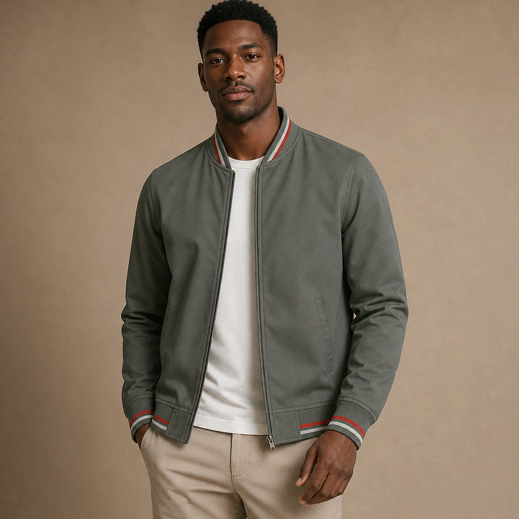 Jenson | Zip-Up Jacket Ribbed Trim Stripe Detail