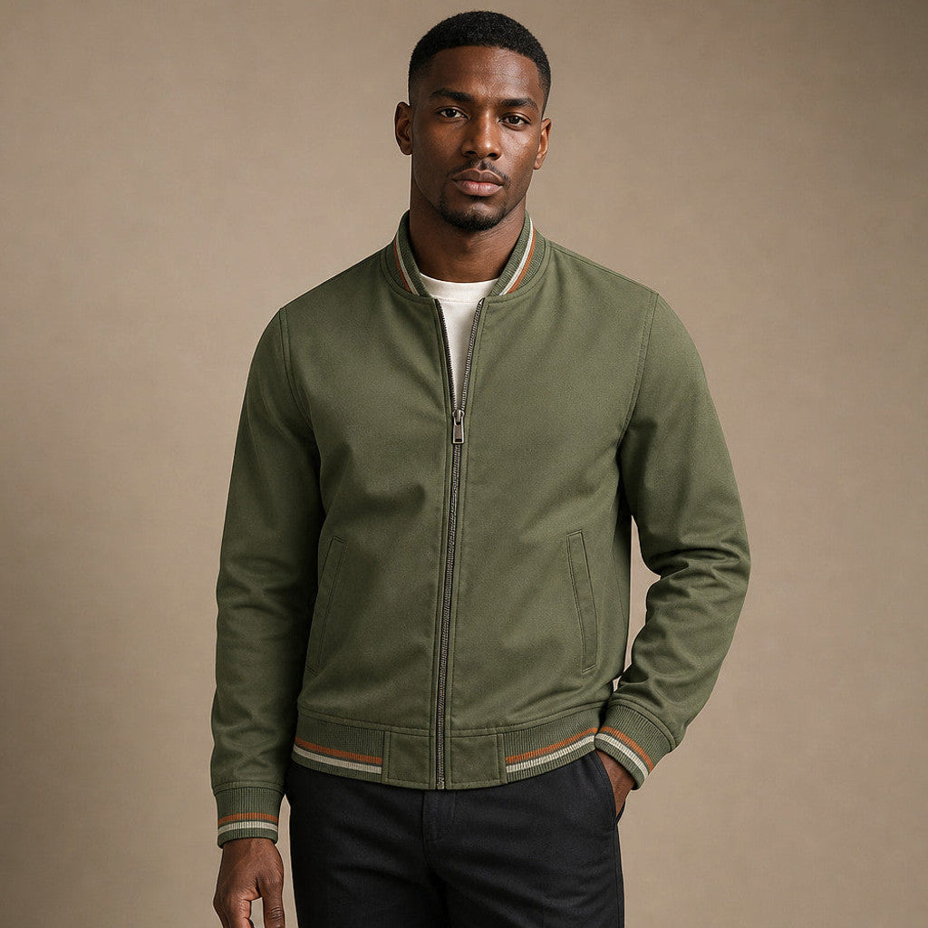 Jenson | Zip-Up Jacket Ribbed Trim Stripe Detail