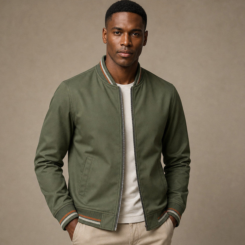 Jenson | Zip-Up Jacket Ribbed Trim Stripe Detail