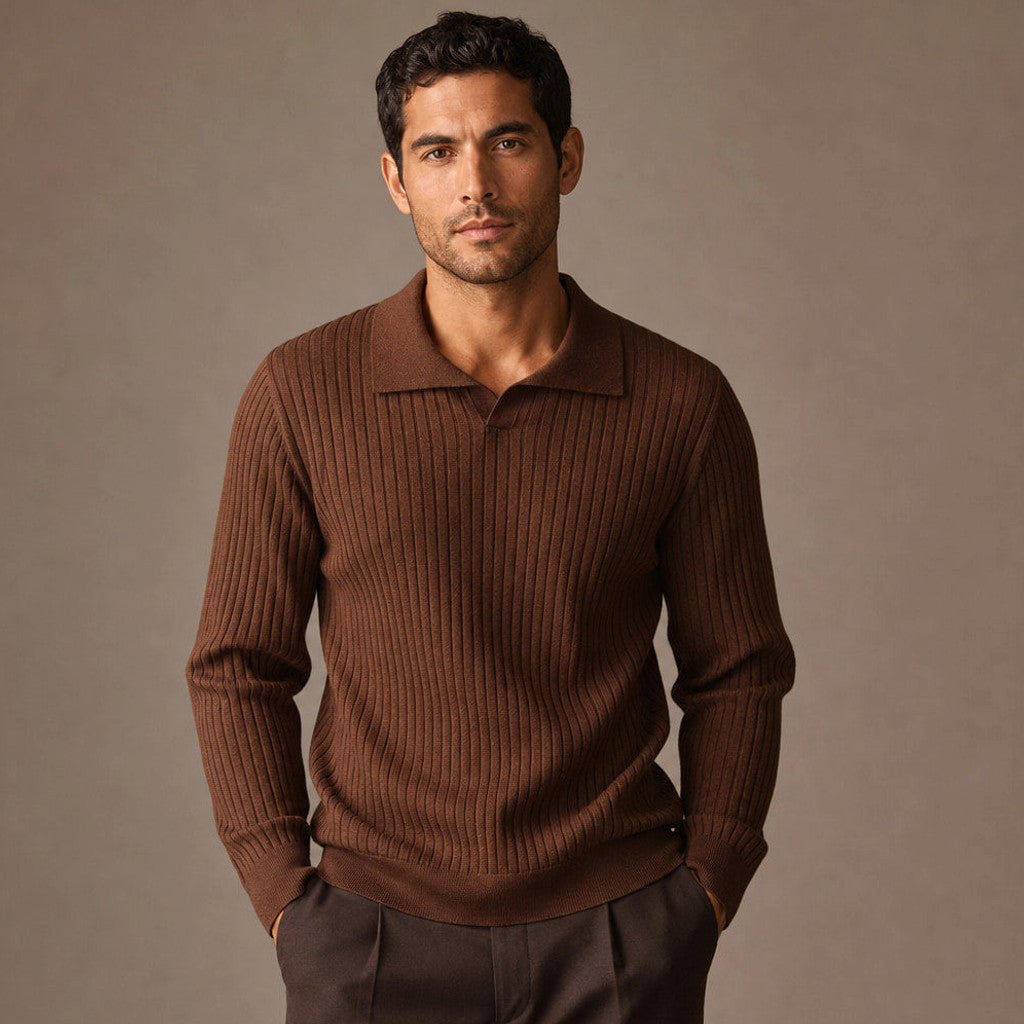 Landon | Ribbed Knit Polo Shirt Wool Blend – Product Photo