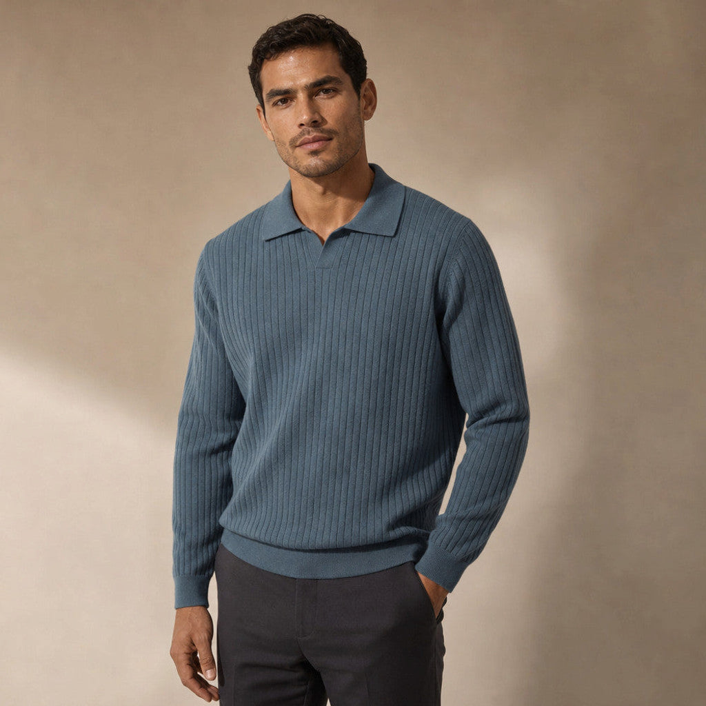 Landon | Ribbed Knit Polo Shirt Wool Blend – Product Photo