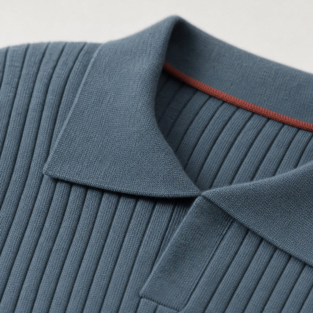 Landon | Ribbed Knit Polo Shirt Wool Blend – Product Photo