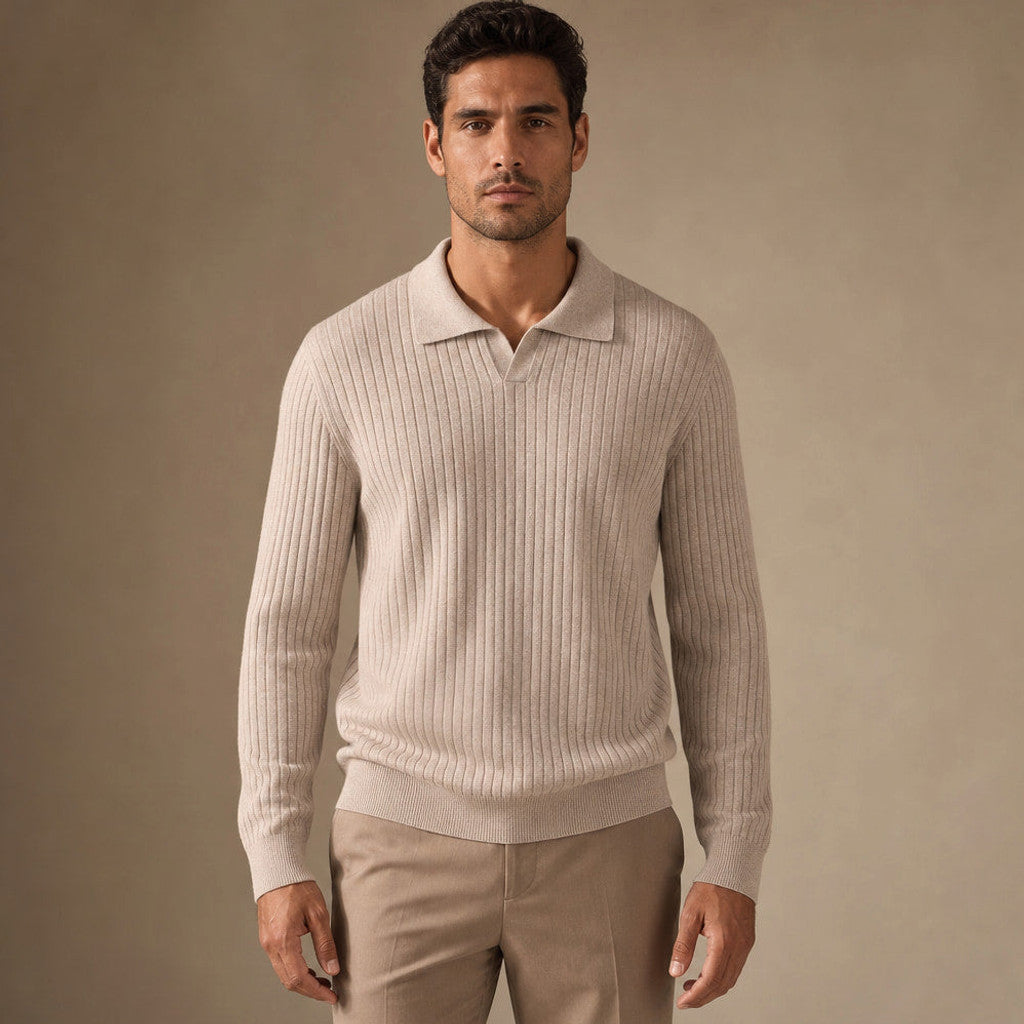 Landon | Ribbed Knit Polo Shirt Wool Blend – Product Photo