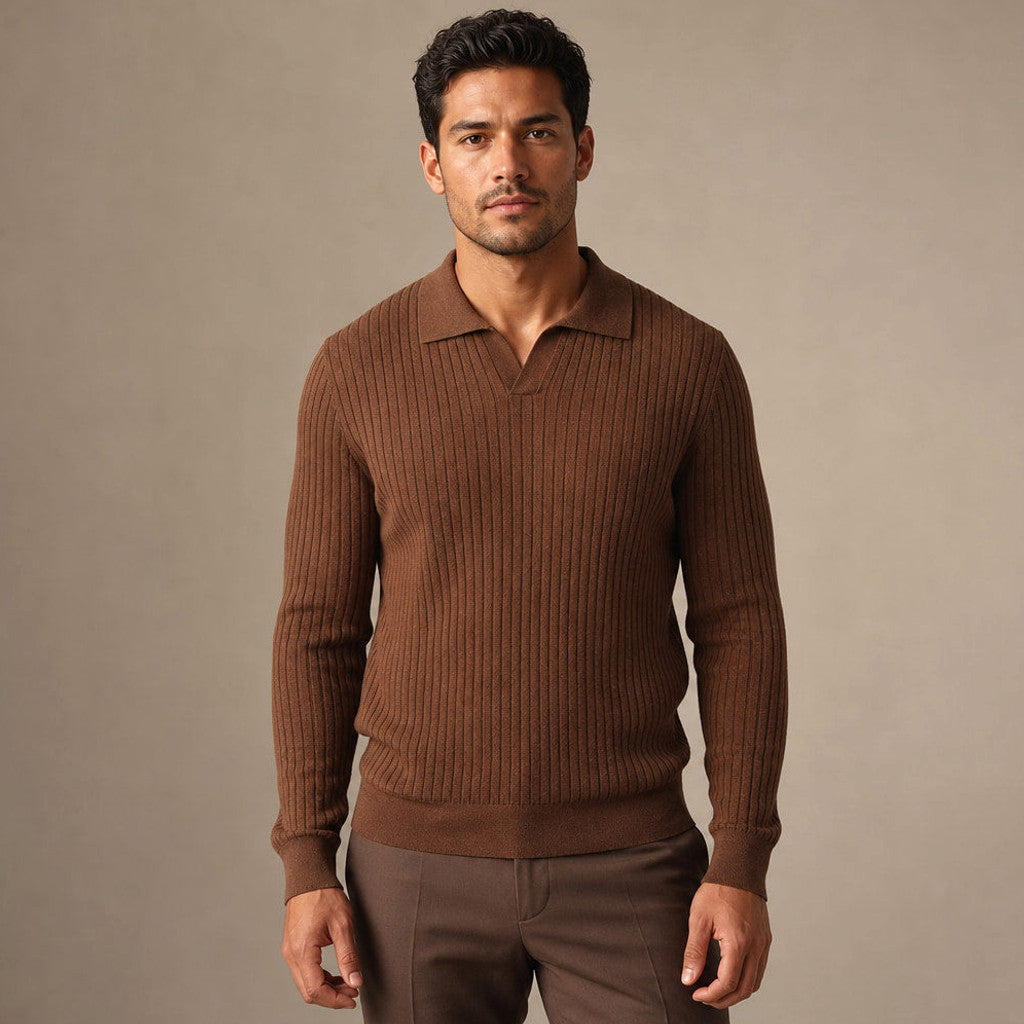 Landon | Ribbed Knit Polo Shirt Wool Blend – Product Photo