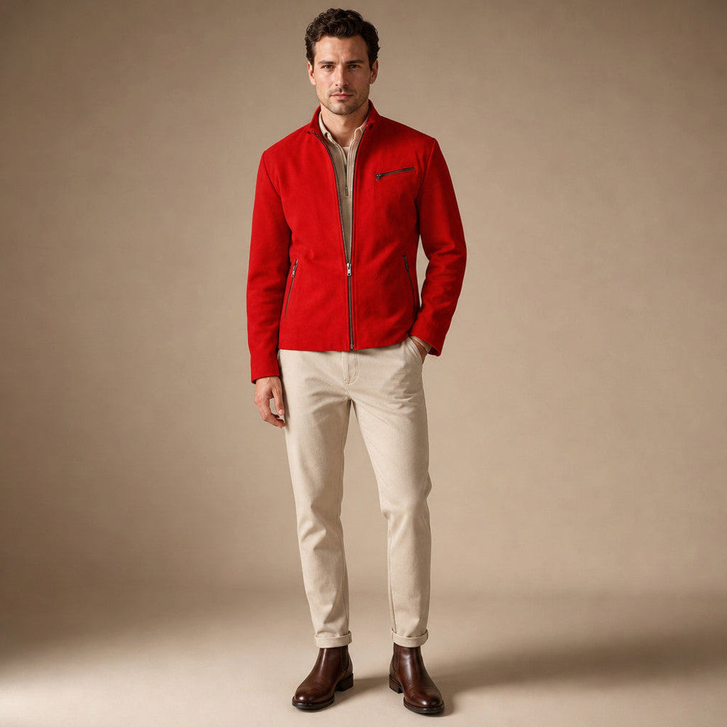 Lannon | Suede Biker Jacket Red