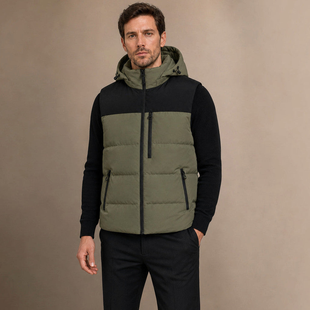 Laxton | Long Puffer Vest Hooded Zip-Up
