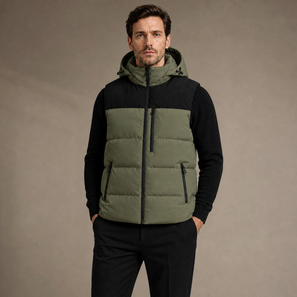 Laxton | Long Puffer Vest Hooded Zip-Up