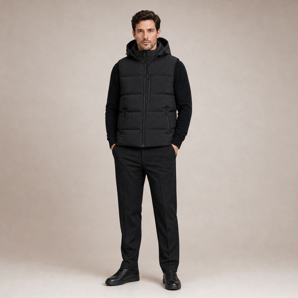 Laxton | Long Puffer Vest Hooded Zip-Up