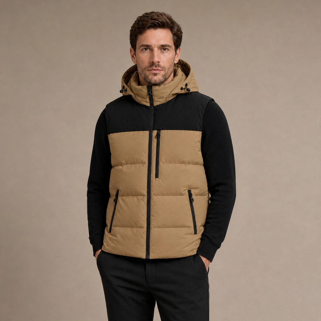 Laxton | Long Puffer Vest Hooded Zip-Up