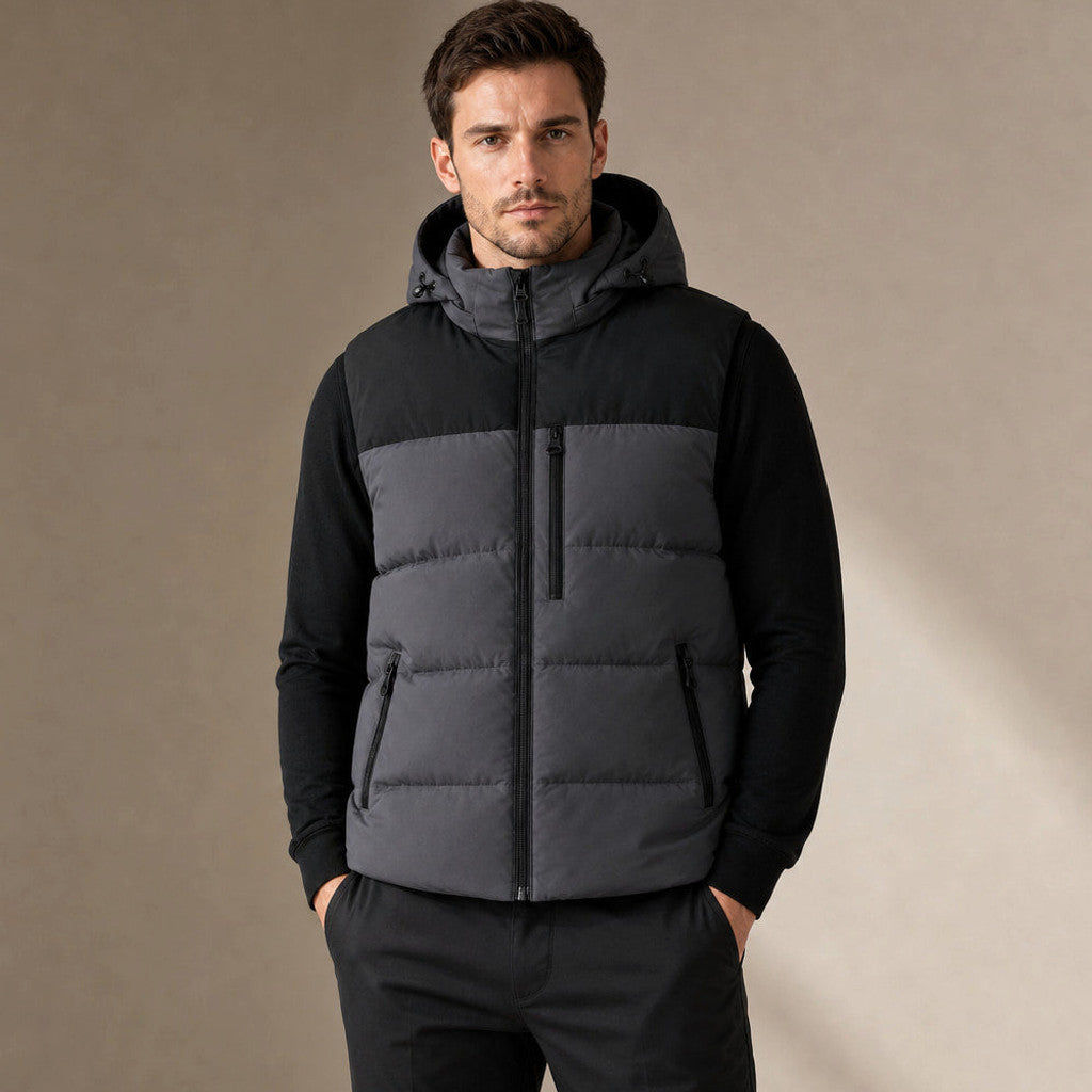 Laxton | Long Puffer Vest Hooded Zip-Up