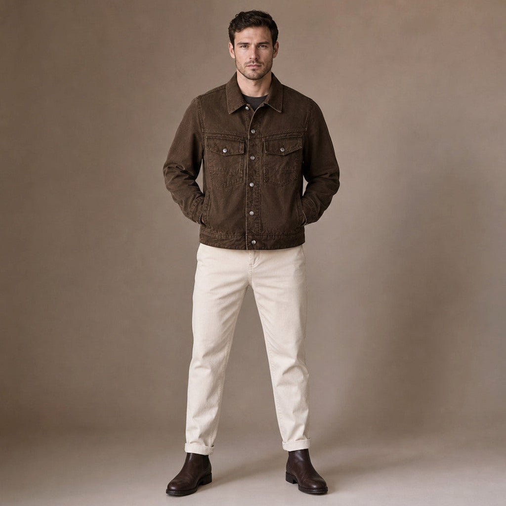 Leighfield | Trucker Jacket Washed Cotton Canvas – Product Photo
